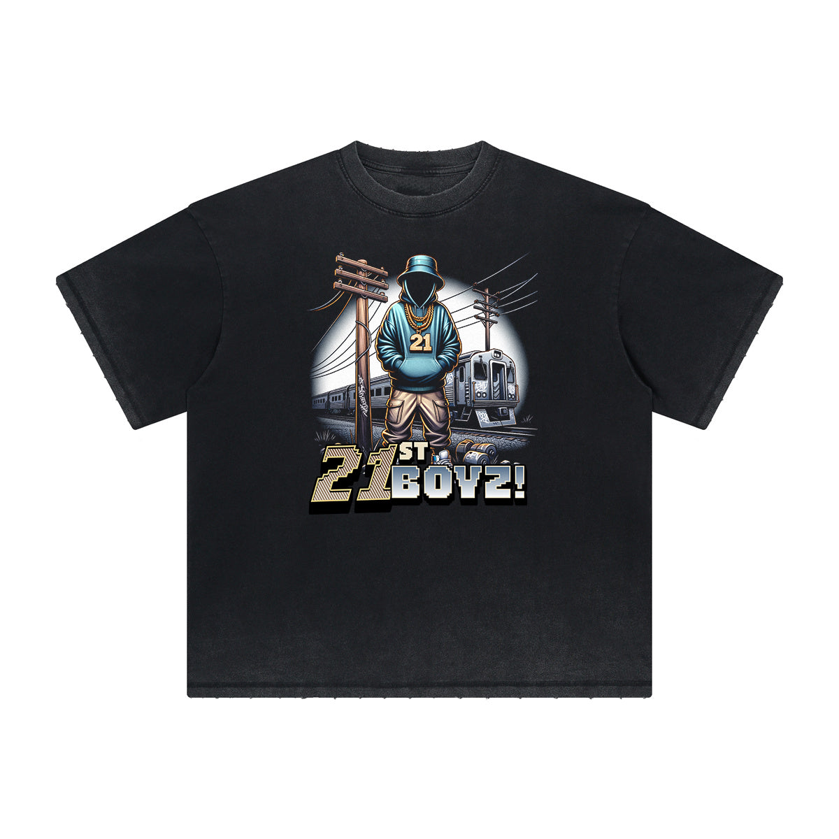 Heavyweight Faded Gangsta Pattern Tee-INNBLAC Fashion Apparel