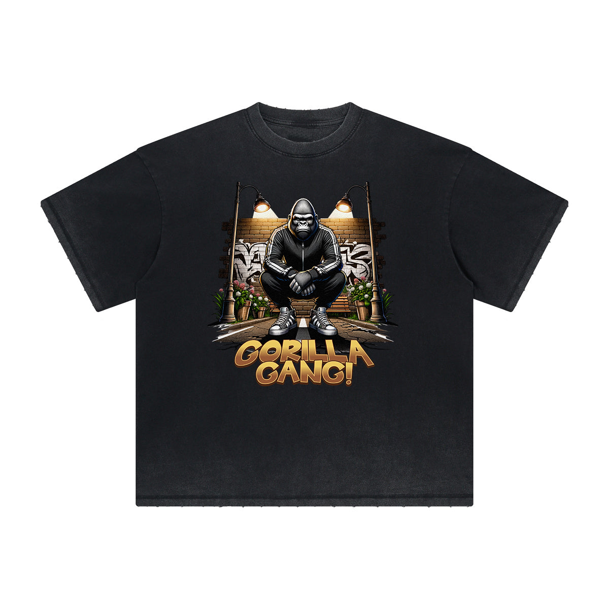 Heavyweight Faded Gangsta Pattern Tee-INNBLAC Fashion Apparel