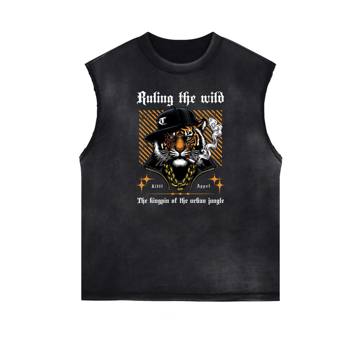 Sleeveless Frayed Edge Gangsta Pattern Tee-INNBLAC Fashion Apparel