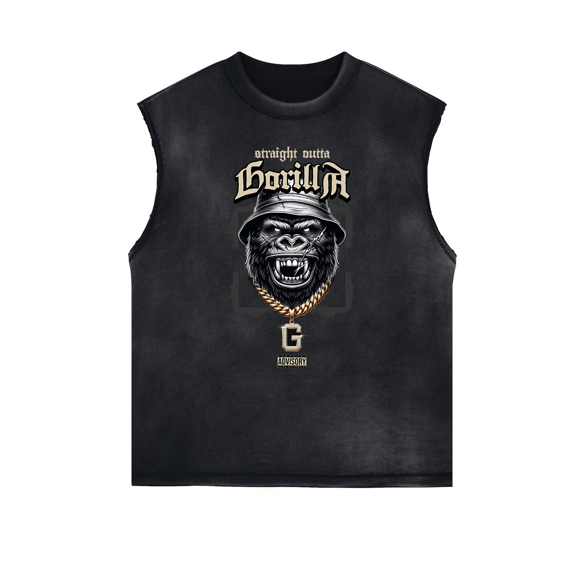 Sleeveless Frayed Edge Gangsta Pattern Tee-INNBLAC Fashion Apparel