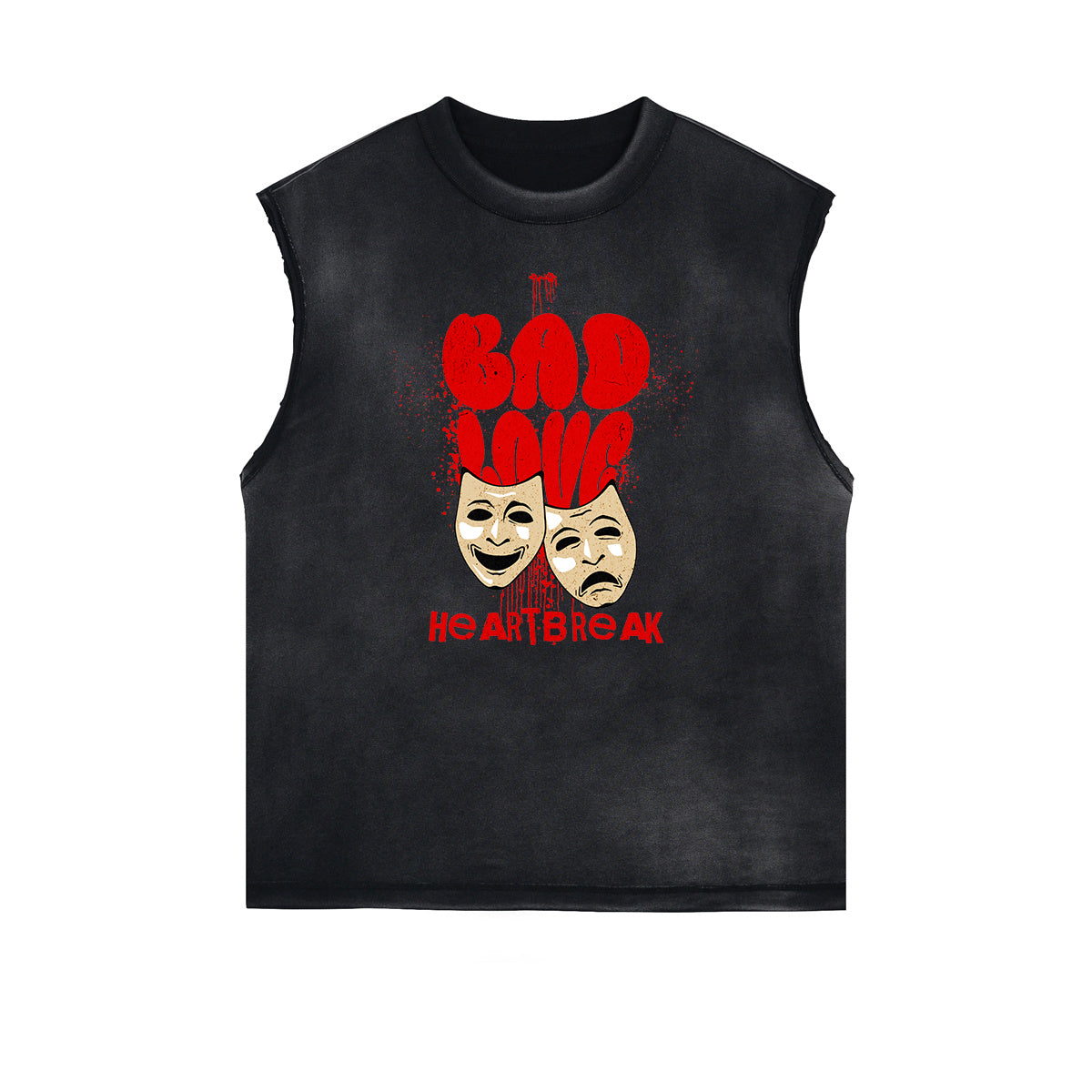 Sleeveless Frayed Edge Gangsta Pattern Tee-INNBLAC Fashion Apparel
