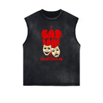 Sleeveless Frayed Edge Gangsta Pattern Tee-INNBLAC Fashion Apparel