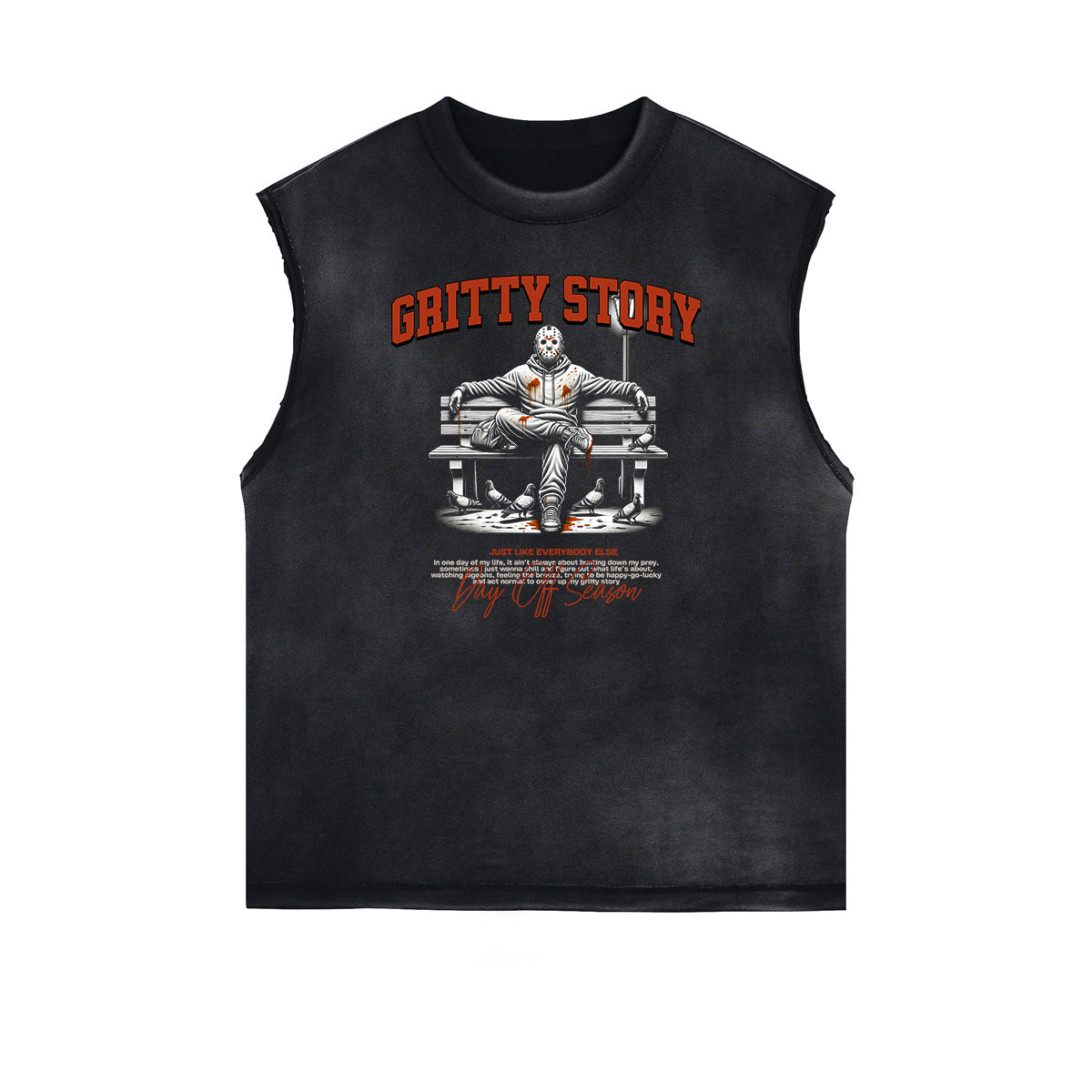 Sleeveless Frayed Edge Gangsta Pattern Tee-INNBLAC Fashion Apparel