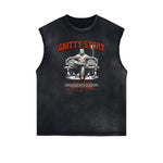Sleeveless Frayed Edge Gangsta Pattern Tee-INNBLAC Fashion Apparel