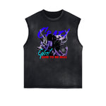 Sleeveless Frayed Edge Gangsta Pattern Tee-INNBLAC Fashion Apparel