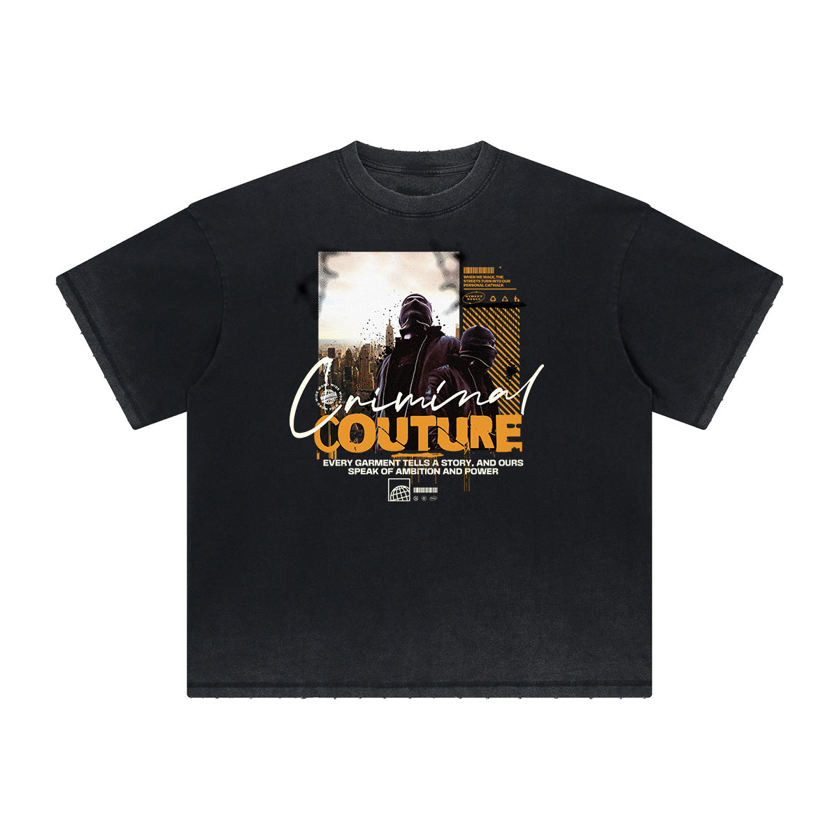 Heavyweight Faded Gangsta Pattern Tee-INNBLAC Fashion Apparel