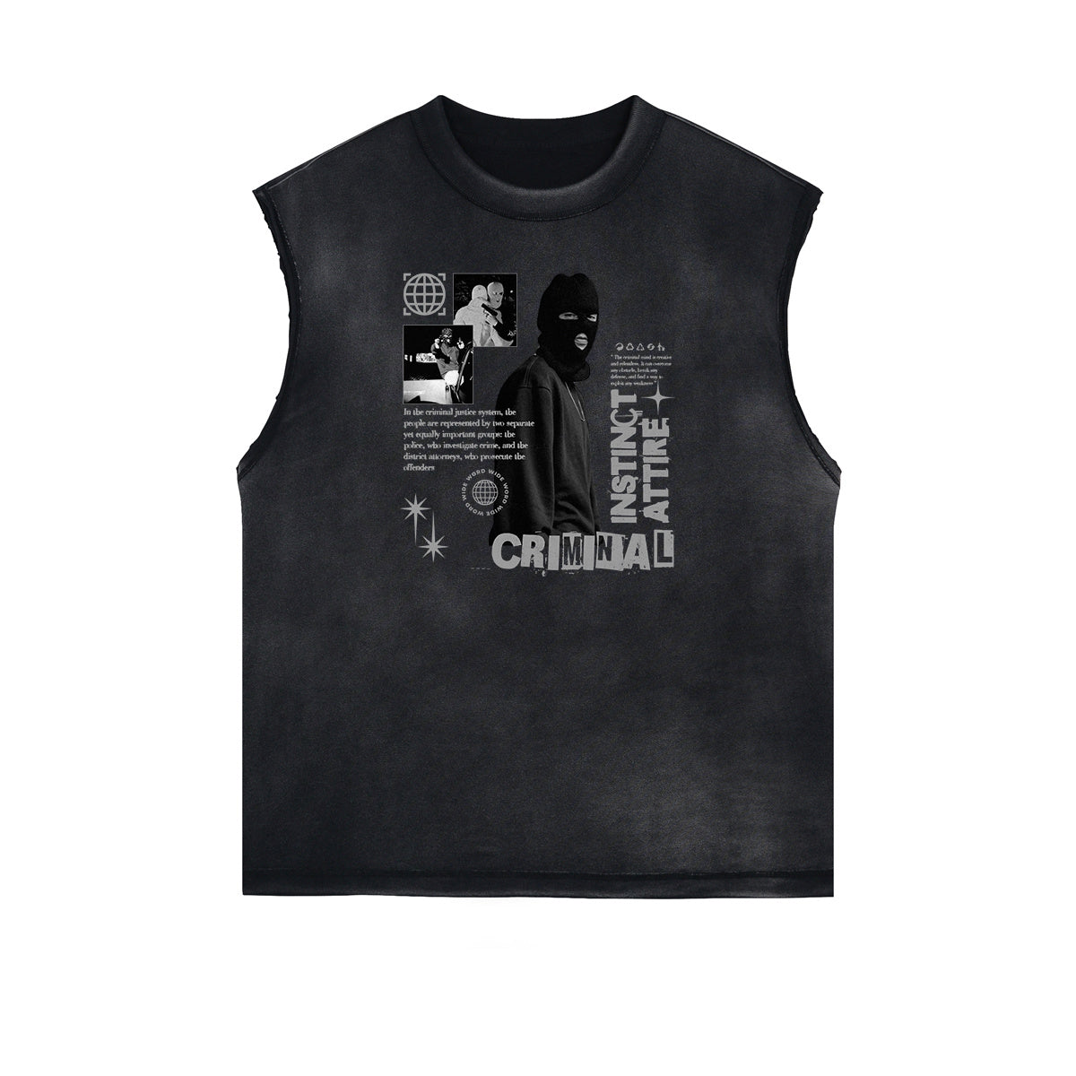 Sleeveless Frayed Edge Gangsta Pattern Tee-INNBLAC Fashion Apparel