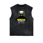Sleeveless Frayed Edge Gangsta Pattern Tee-INNBLAC Fashion Apparel