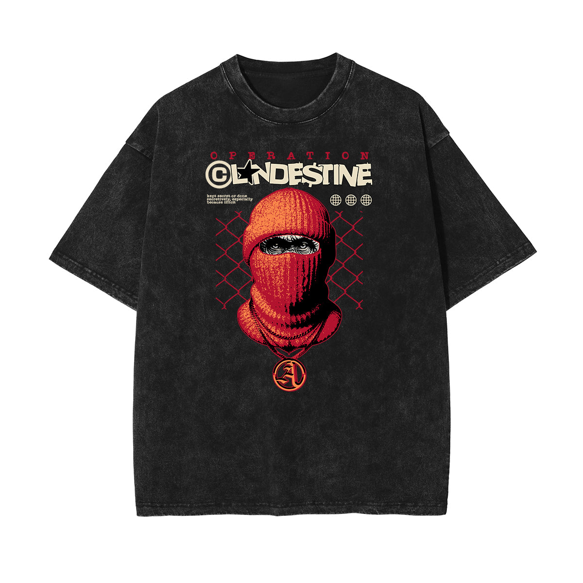 Vintage Washed Gangsta Pattern Tee-INNBLAC Fashion Apparel
