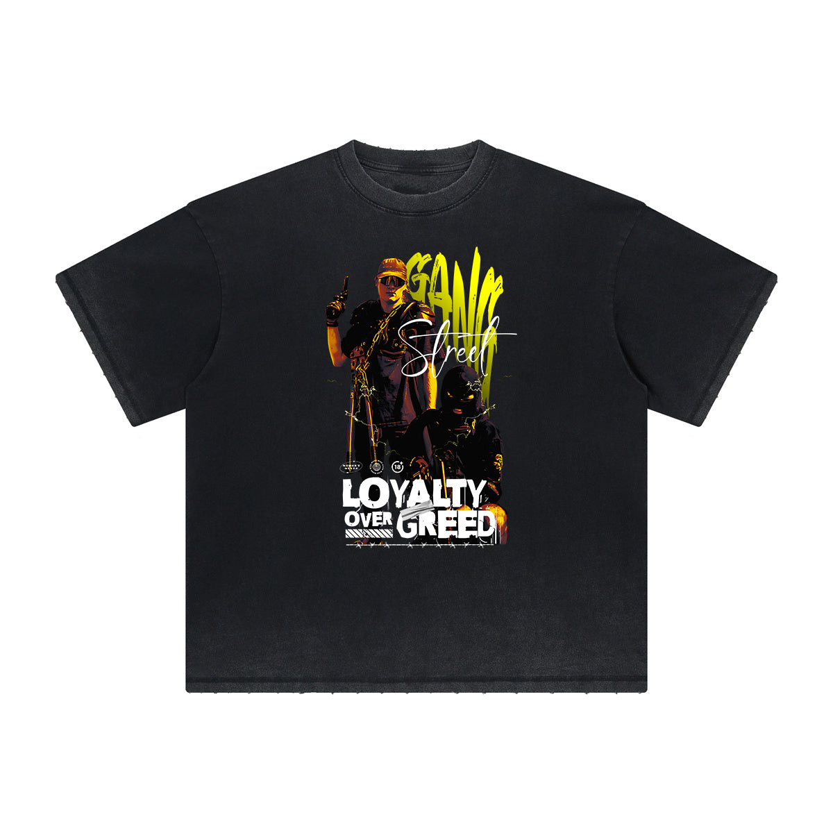 Vintage Frayed Gangsta Pattern Tee-INNBLAC Fashion Apparel