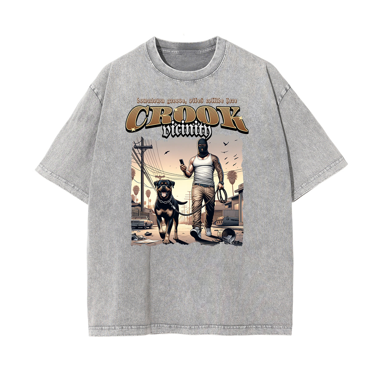 Mid Weight Faded Gangsta Graphic Tee-INNBLAC Fashion Apparel