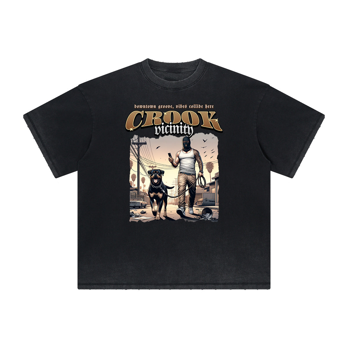 Vintage Frayed Gangsta Pattern Tee-INNBLAC Fashion Apparel