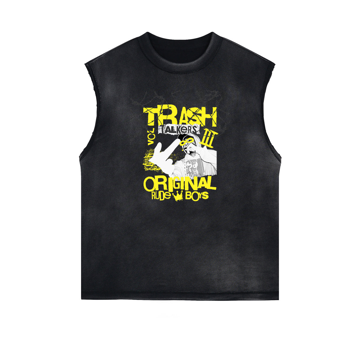 Frayed Edge Sleeveless Gangsta Graphic Tee-INNBLAC Fashion Apparel