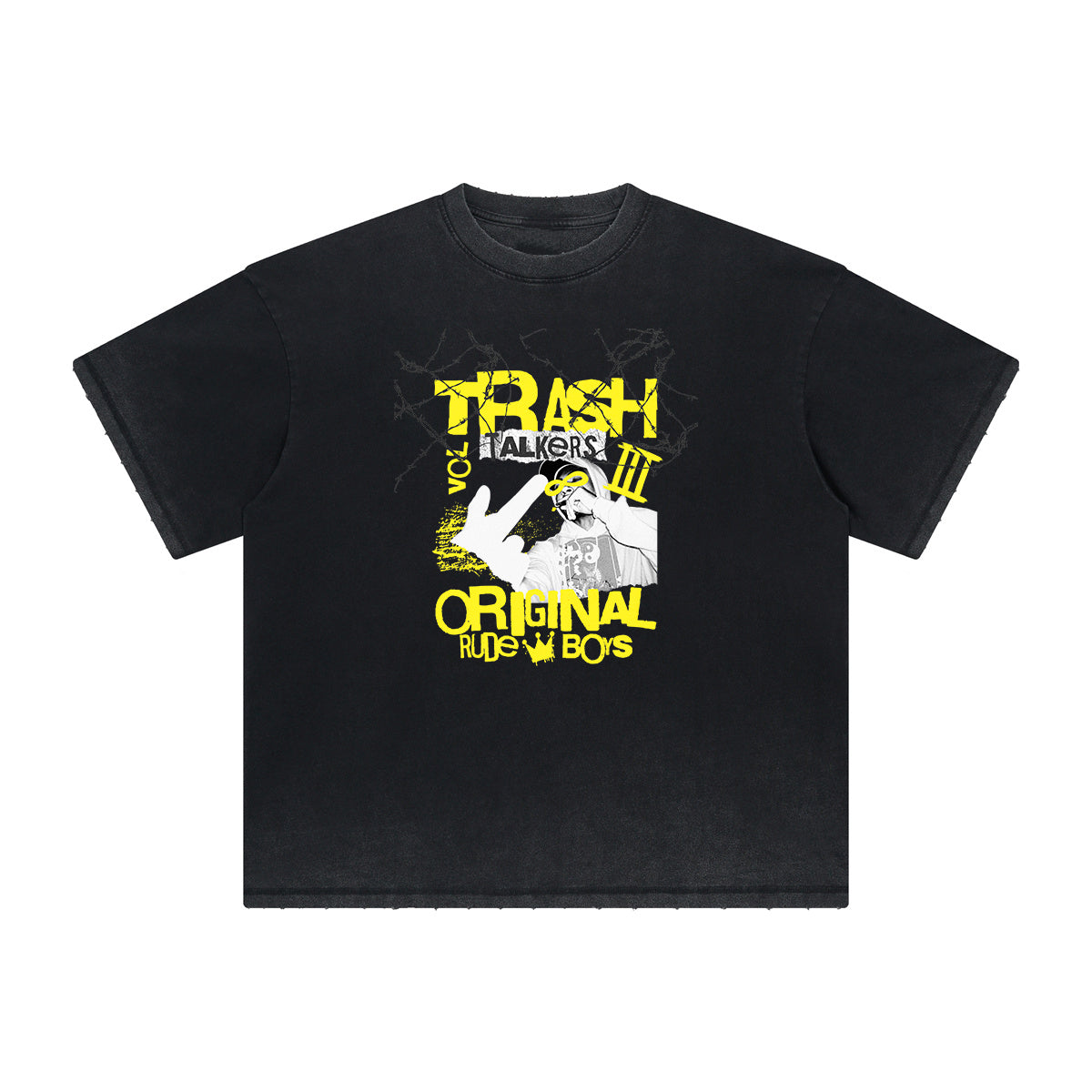 Vintage Frayed Gangsta Pattern Tee-INNBLAC Fashion Apparel