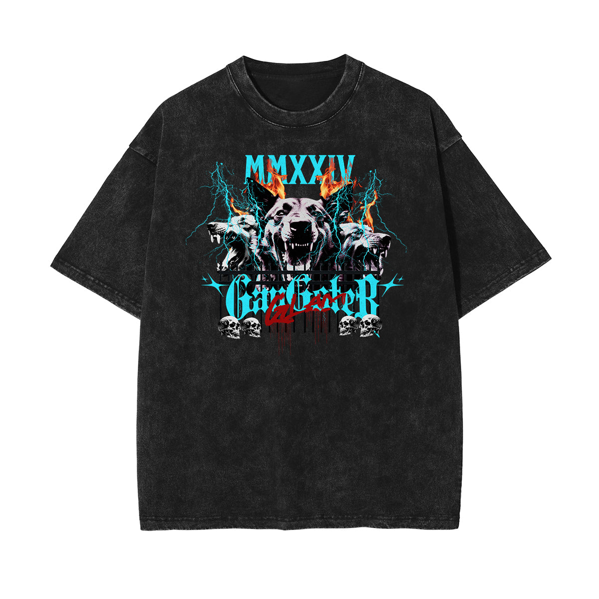 Vintage Washed Gangsta Pattern Tee-INNBLAC Fashion Apparel