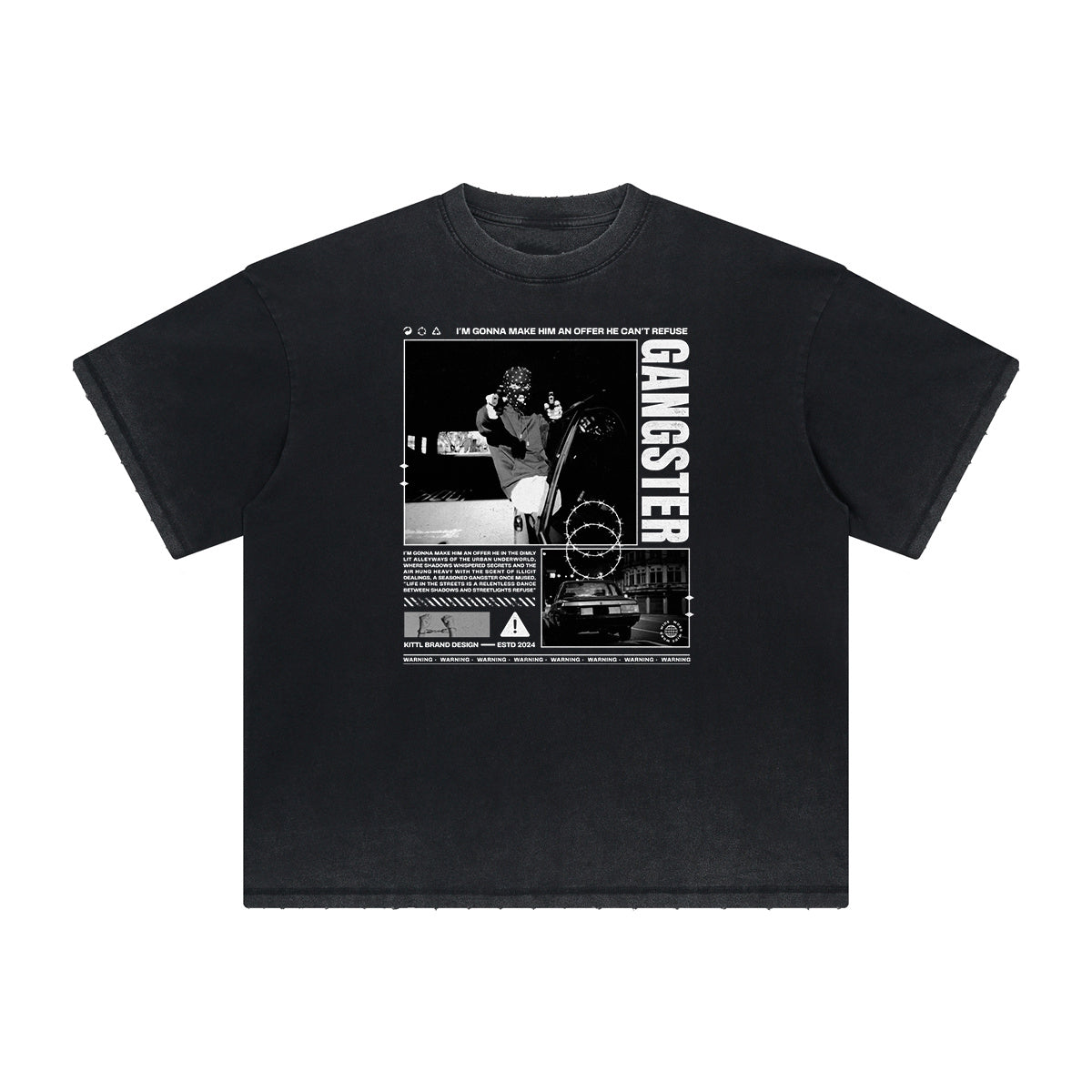 Vintage Frayed Gangsta Pattern Tee-INNBLAC Fashion Apparel