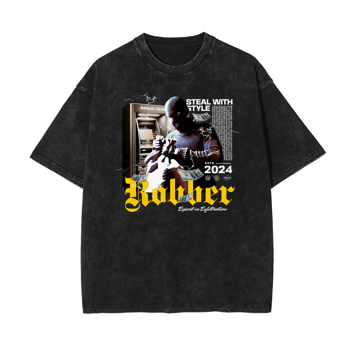 Faded Washed Gangsta Pattern Tee-INNBLAC Fashion Apparel