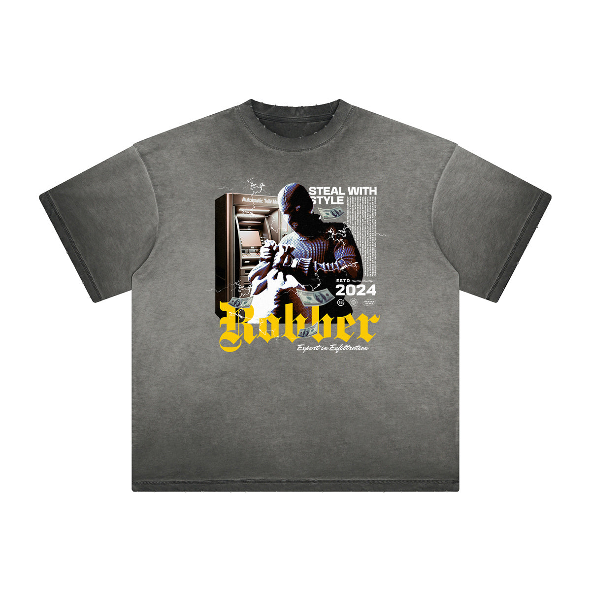 Distressed Faded Gangsta Pattern Tee-INNBLAC Fashion Apparel