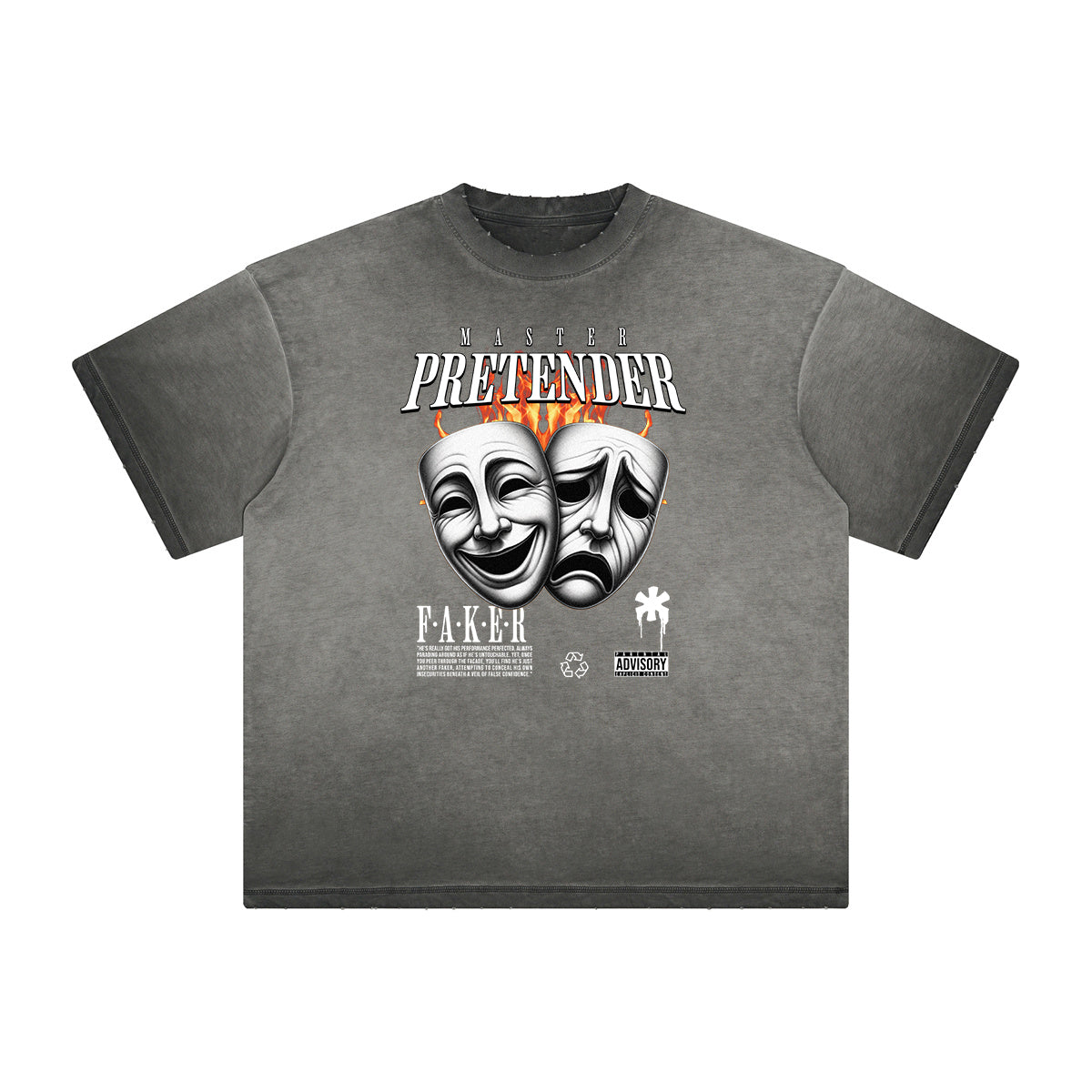 Distressed Faded Gangsta Pattern Tee-INNBLAC Fashion Apparel