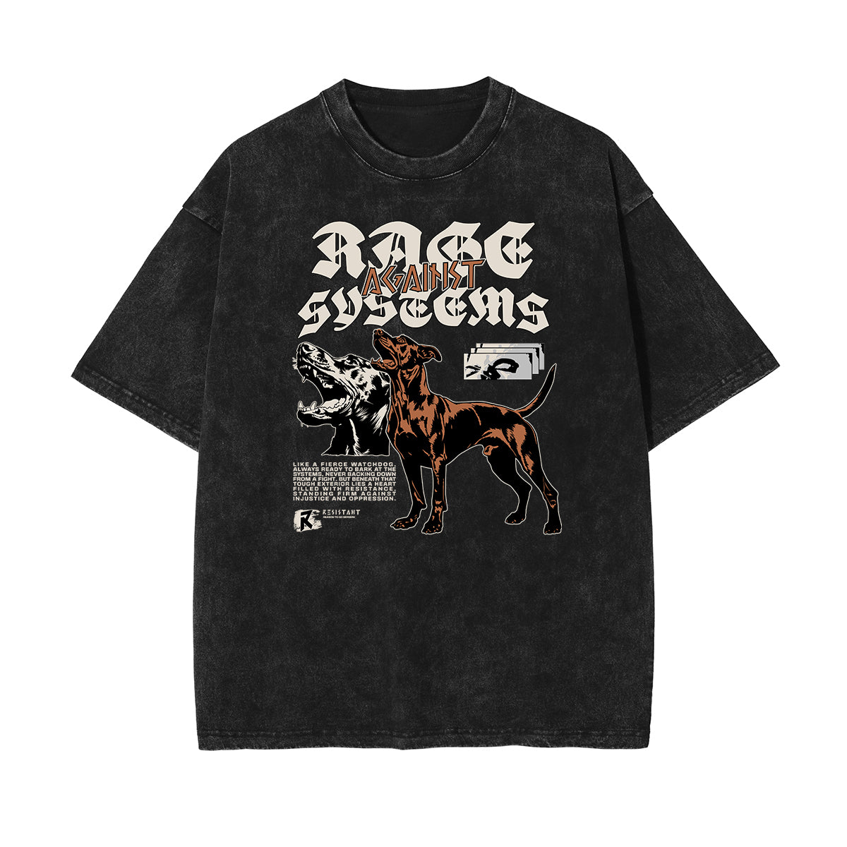 Faded Washed Gangsta Pattern Tee-INNBLAC Fashion Apparel