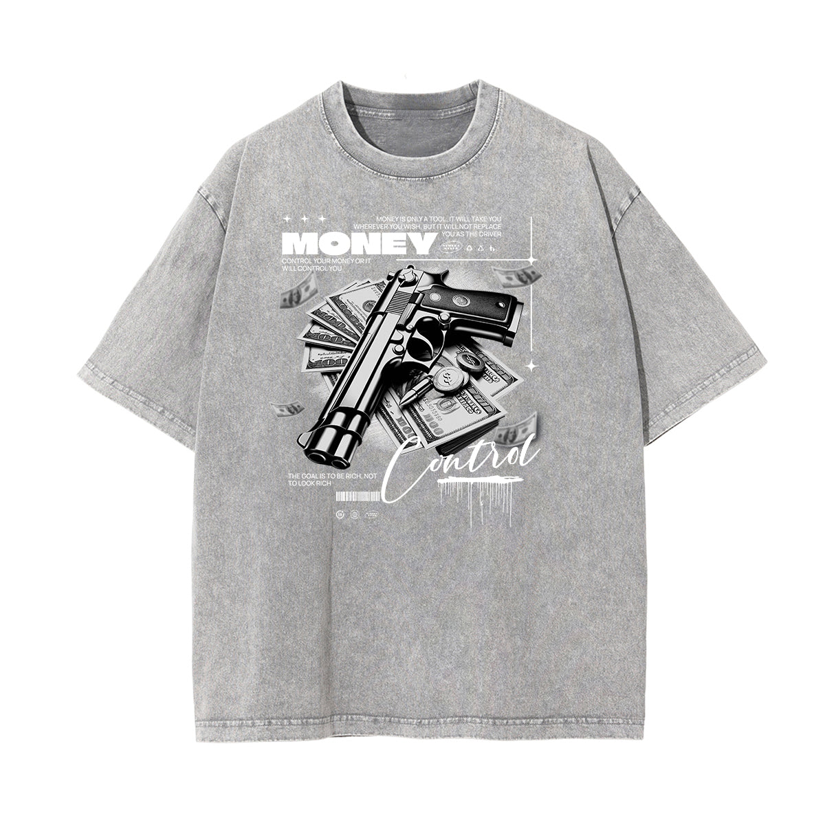 Stone Wash Gangsta Graphic Tee-INNBLAC Fashion Apparel
