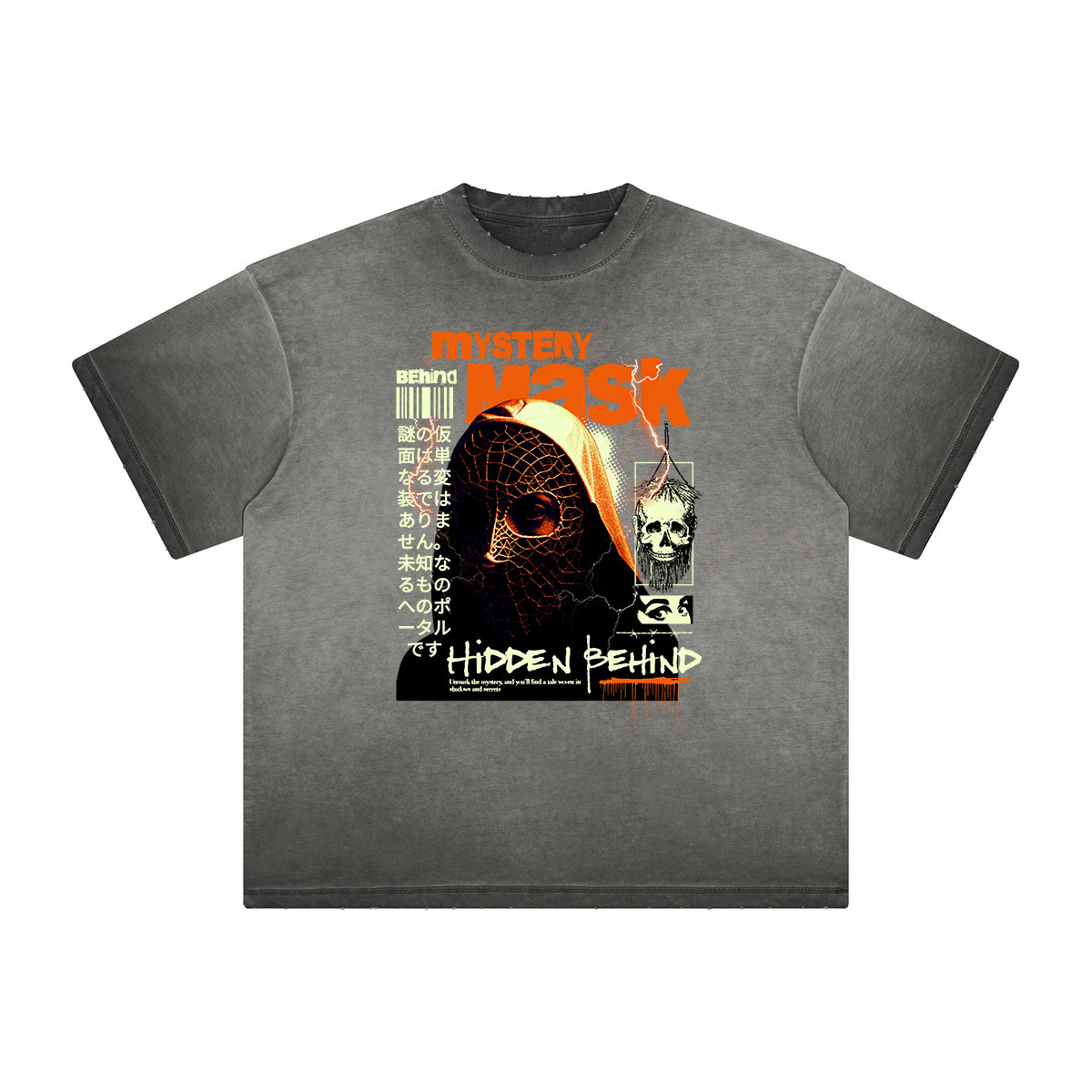 Distressed Faded Gangsta Pattern Tee-INNBLAC Fashion Apparel