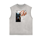 Faded Frayed Gangsta Graphic Tank Top-INNBLAC Fashion Apparel
