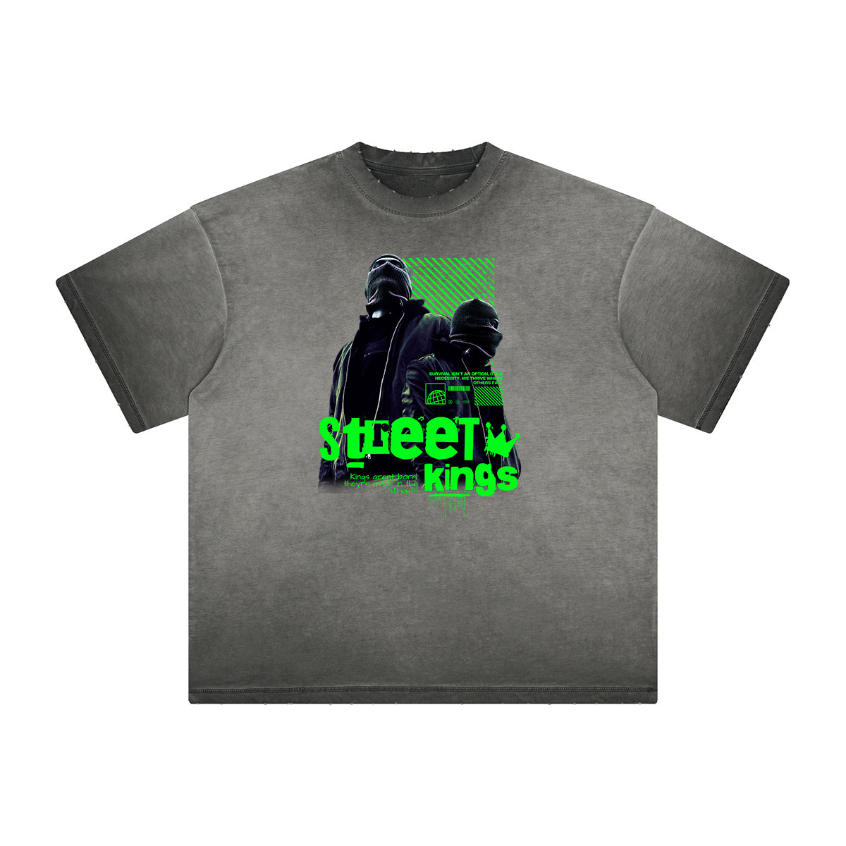 Distressed Faded Gangsta Pattern Tee-INNBLAC Fashion Apparel