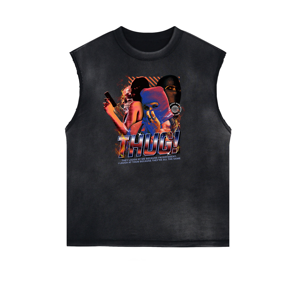 Vintage Sleeveless Gangsta Graphic Tee-INNBLAC Fashion Apparel