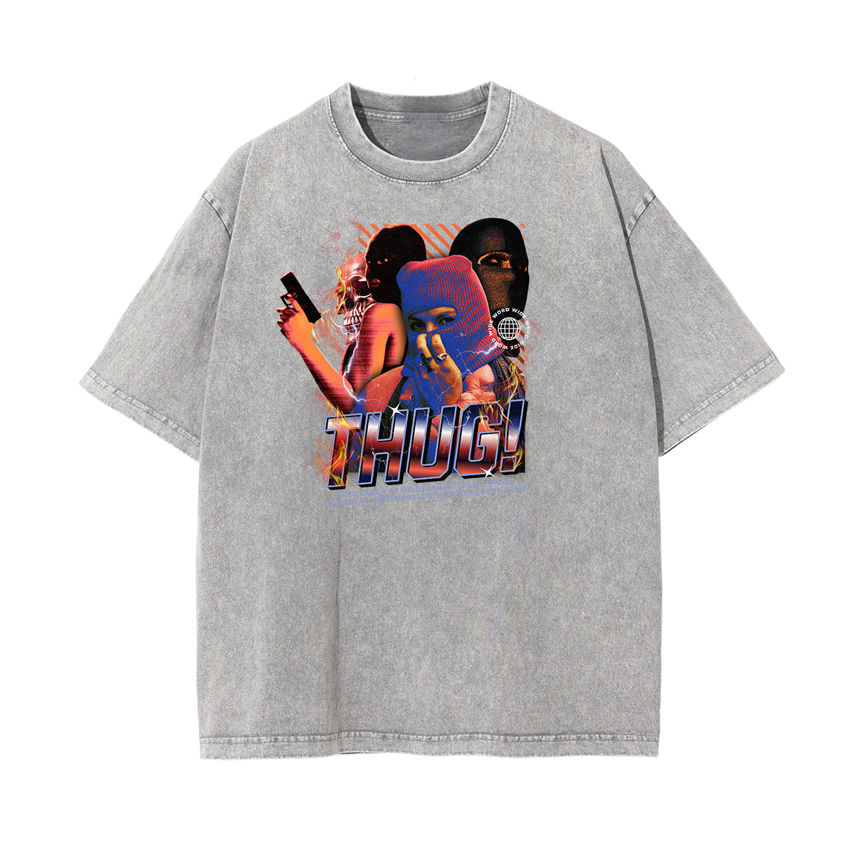 Stone Wash Gangsta Graphic Tee-INNBLAC Fashion Apparel
