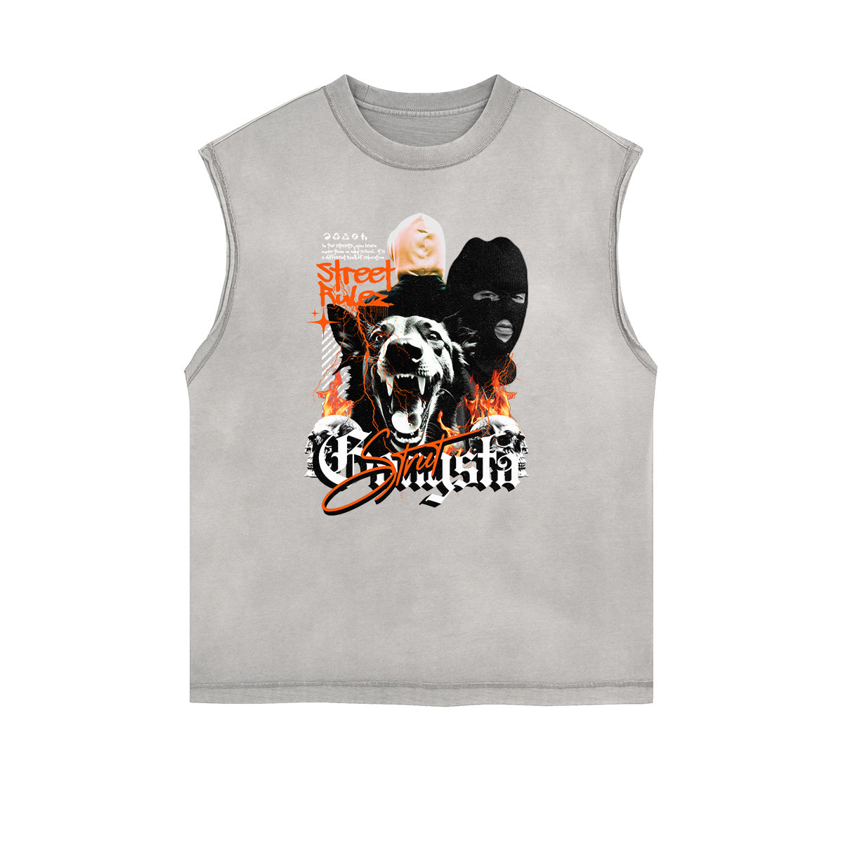 Faded Frayed Gangsta Graphic Tank Top-INNBLAC Fashion Apparel
