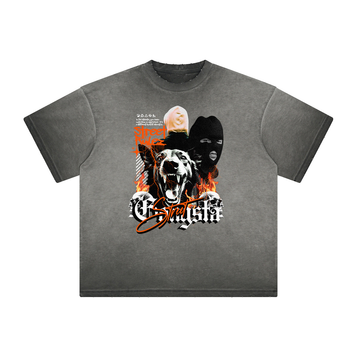 Distressed Faded Gangsta Pattern Tee-INNBLAC Fashion Apparel