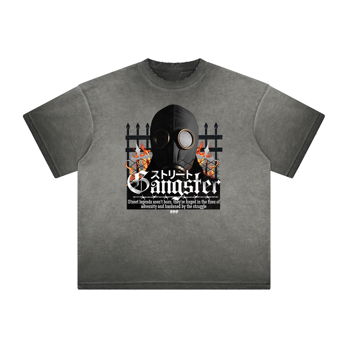 Distressed Faded Gangsta Pattern Tee-INNBLAC Fashion Apparel