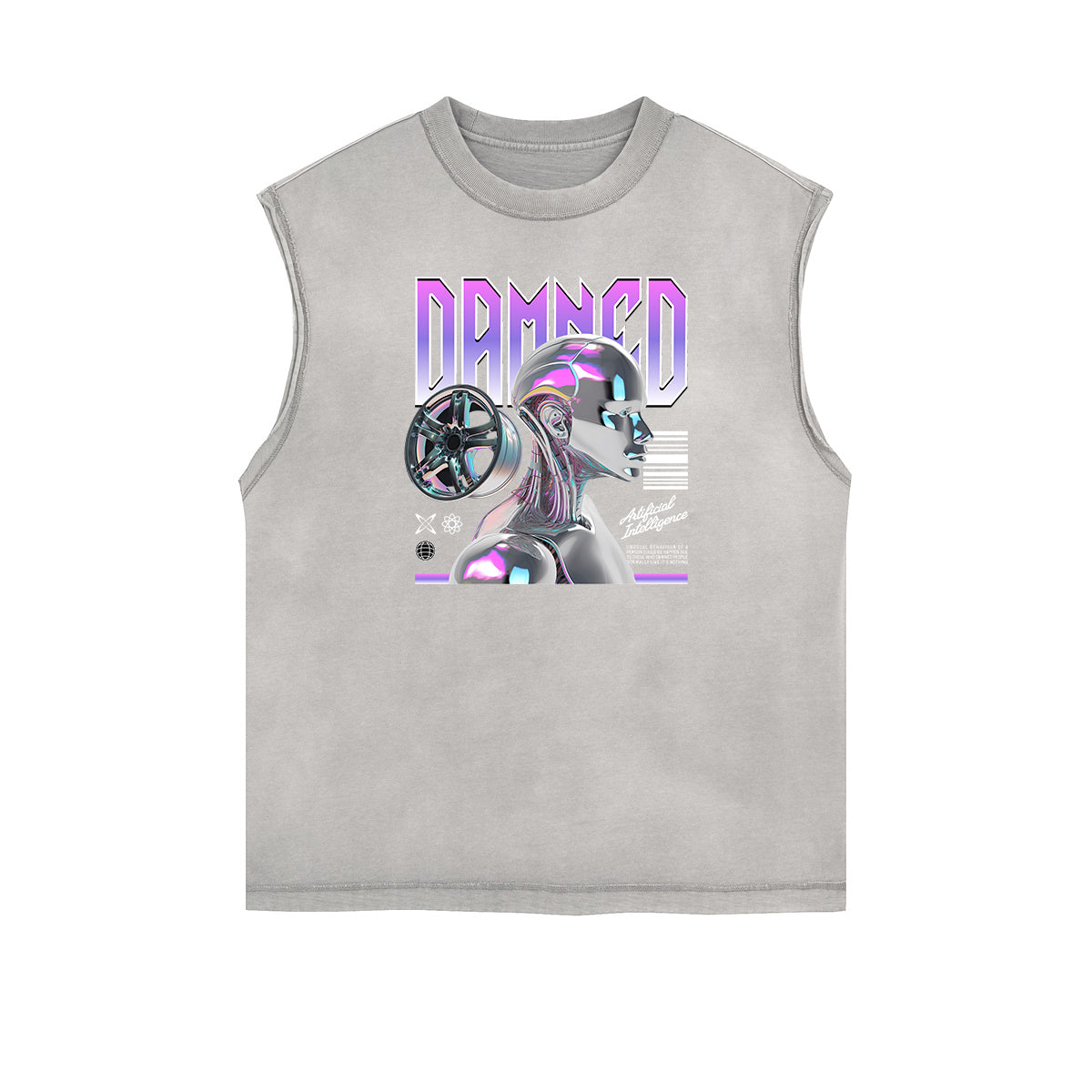 Sleeveless Chrome Y2K Streetwear Pattern Muscle Tank