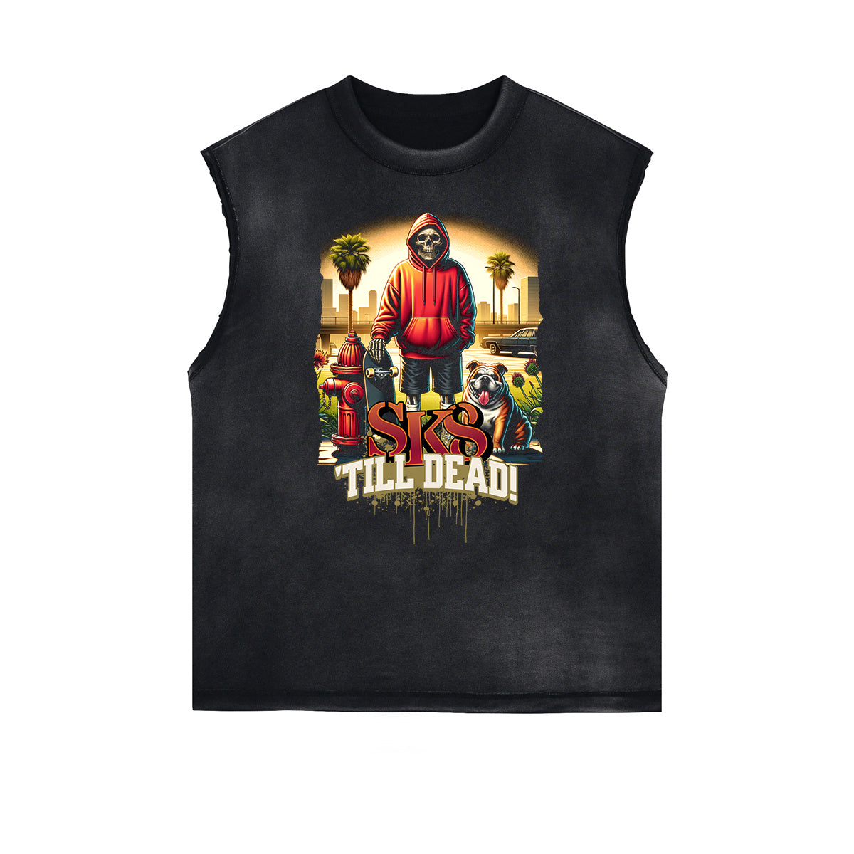 Sleeveless Illustration Art Pattern T Shirt