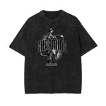 Celestial & Angel Statue Pattern Black Tee