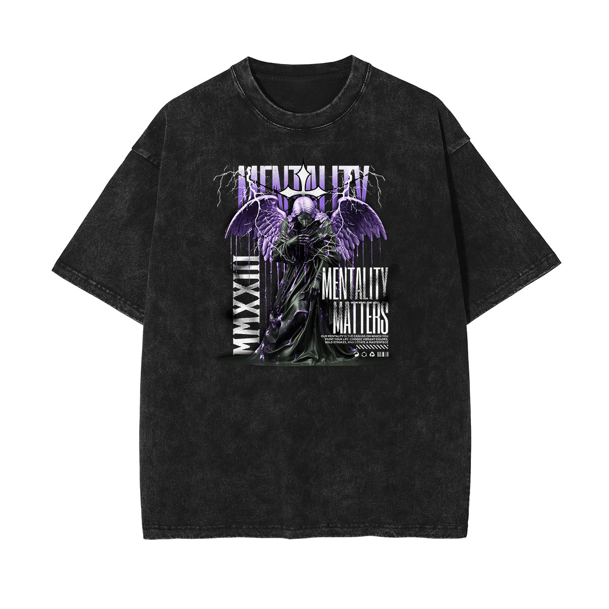 Celestial & Angel Statue Pattern Black Tee