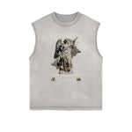 Faded Sleeveless Celestial & Angel Statue T Shirt