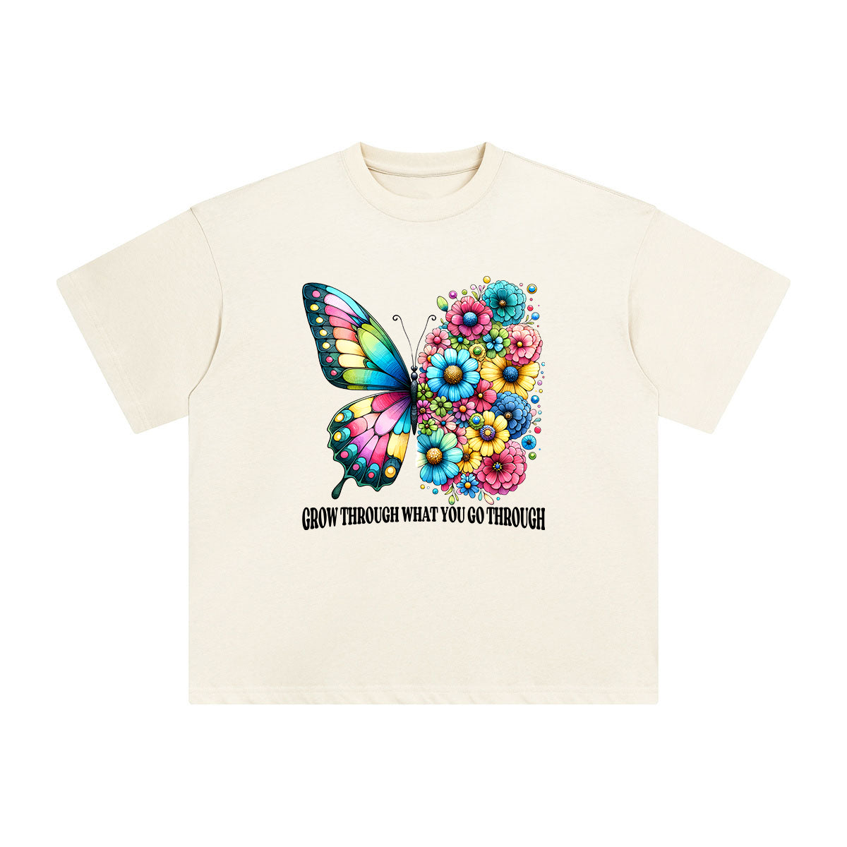 Butterfly & Flowers Slogan Graphic Tee-INNBLAC Fashion Apparel