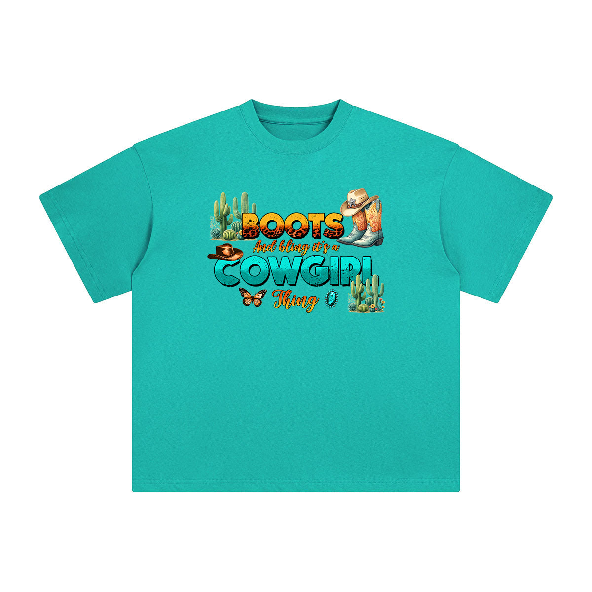 Cowgirl Boots & Cactus Graphic Tee-INNBLAC Fashion Apparel