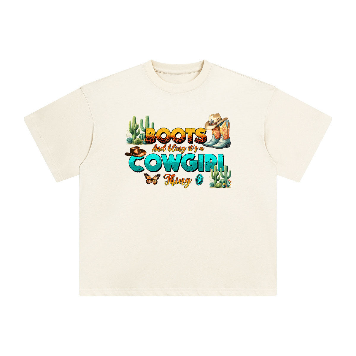 Cowgirl Boots & Cactus Graphic Tee-INNBLAC Fashion Apparel