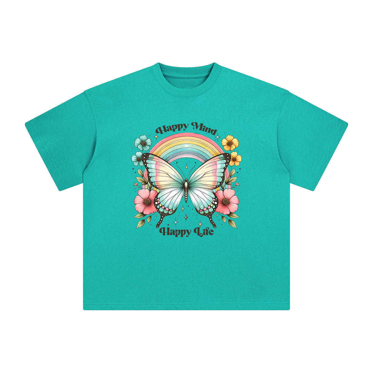 Happy Mind Happy Life Graphic Tee-INNBLAC Fashion Apparel