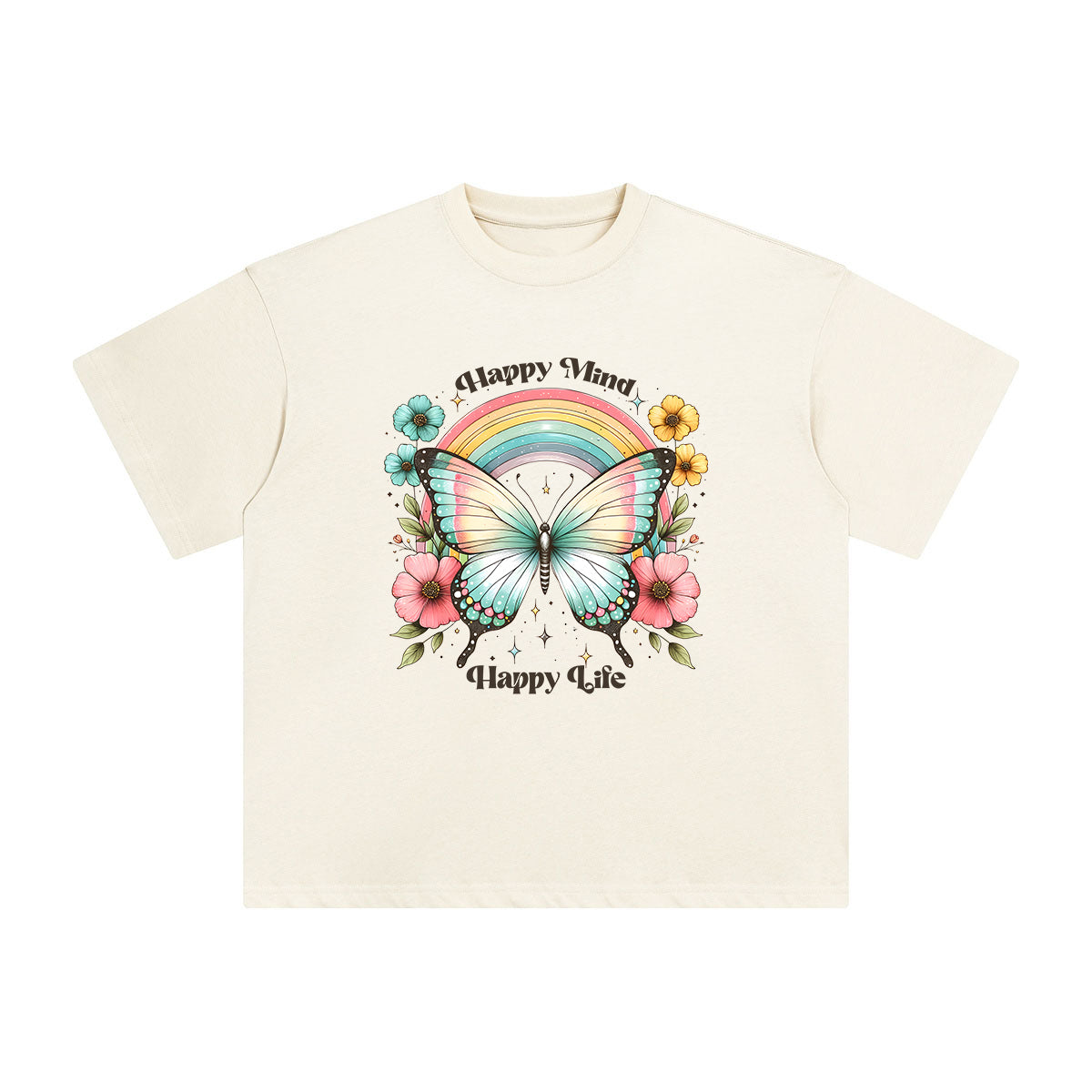Happy Mind Happy Life Graphic Tee-INNBLAC Fashion Apparel