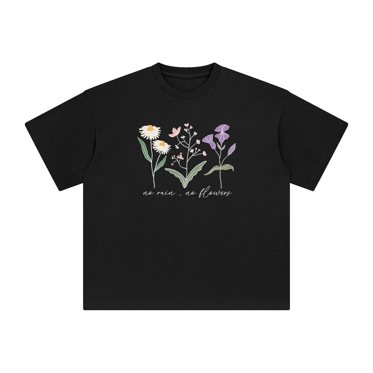 NO RAIN NO FLOWER Graphic Tee-INNBLAC Fashion Apparel