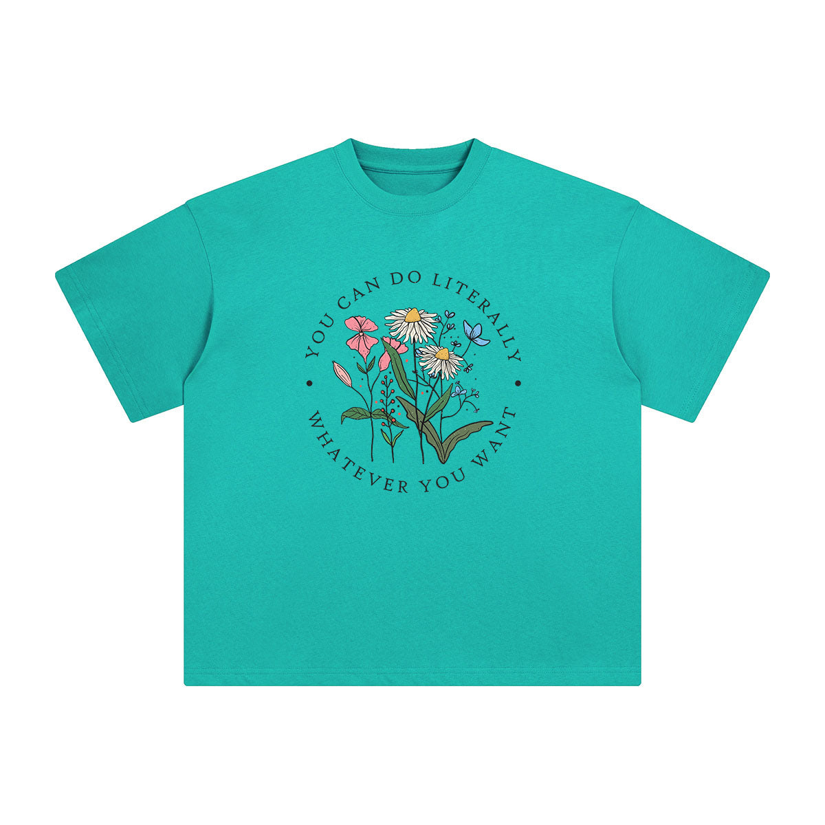 Slogan & Flowers Graphic Tee-INNBLAC Fashion Apparel