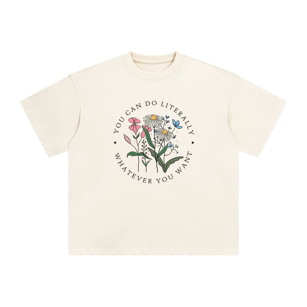 Slogan & Flowers Graphic Tee-INNBLAC Fashion Apparel