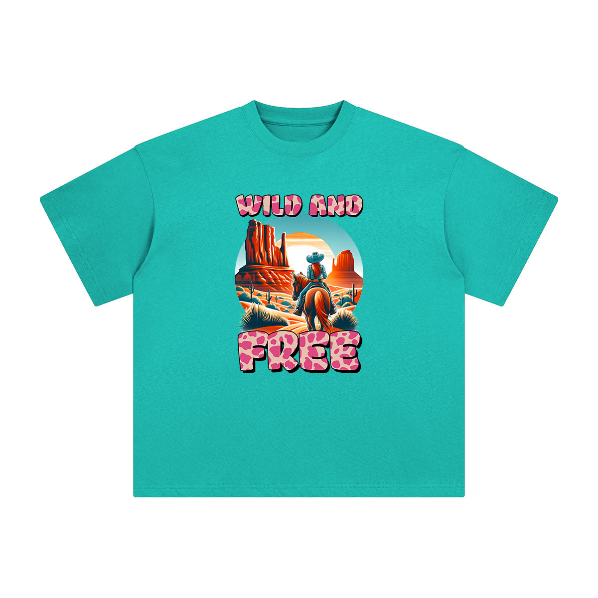 WILD AND FREE Cowboy Cartoon Graphic Tee-INNBLAC Fashion Apparel