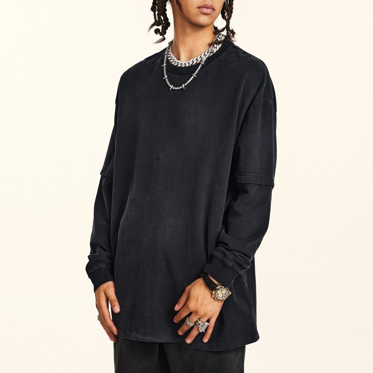 Acid Wash Distressed Sweatshirt-INNBLAC Fashion Apparel