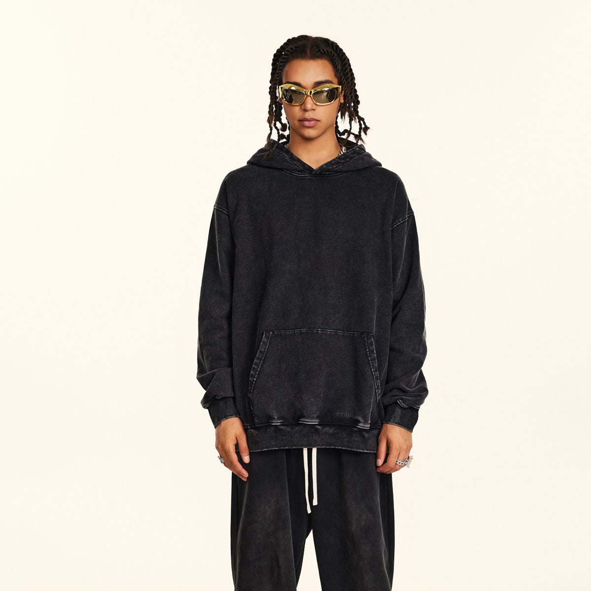 Acid Wash Faded Oversized Hoodie-INNBLAC Fashion Apparel