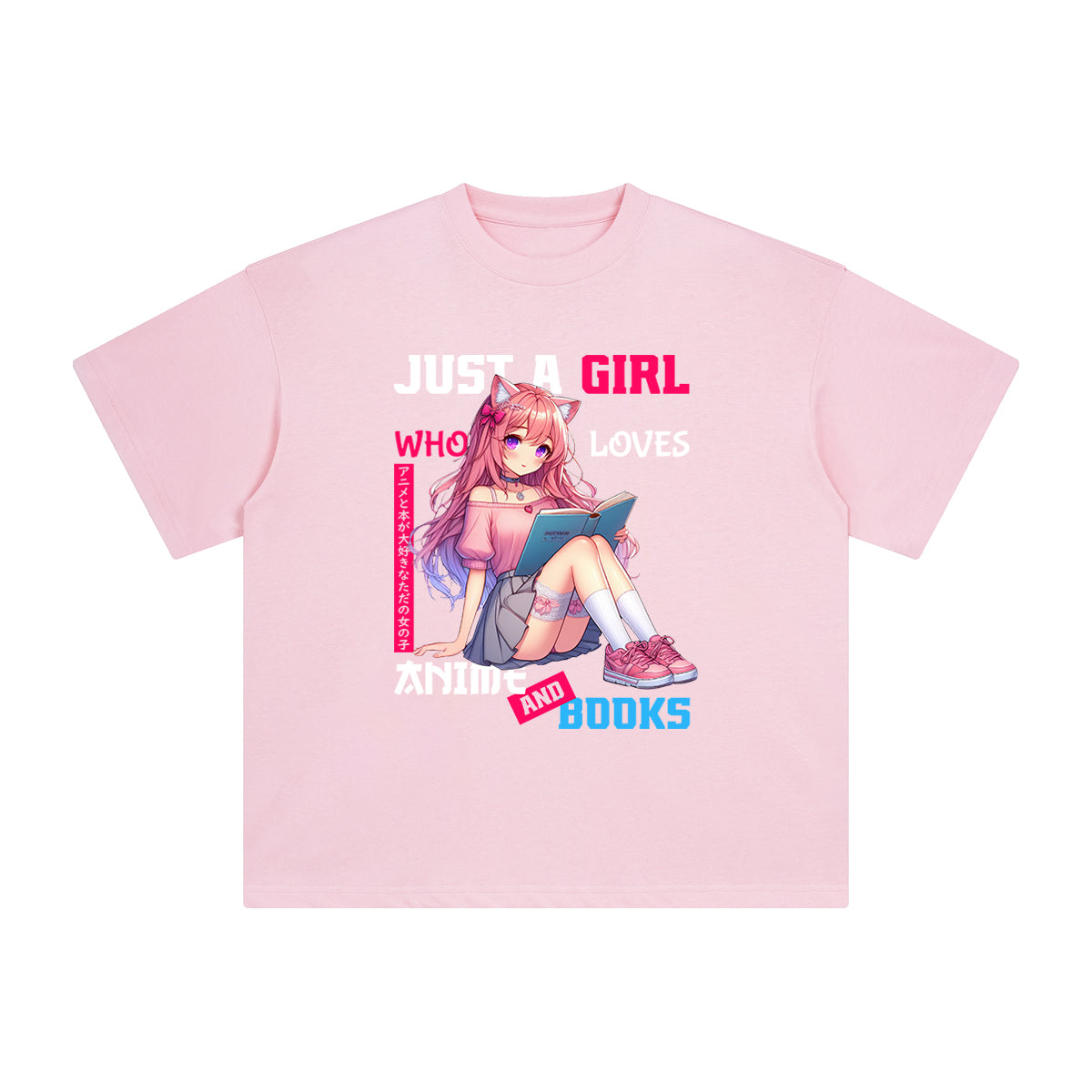 Anime Girl And Books Graphic Tee-INNBLAC Fashion Apparel